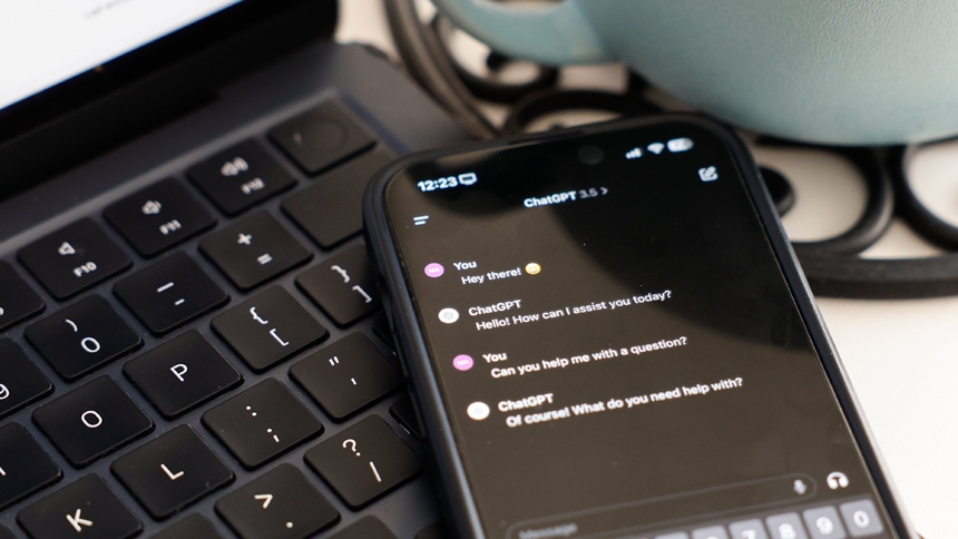 The ChatGPT app is seen on a phone placed atop a keyboard in this photo taken in Rome March 8, 2024. (CNS photo/Lola Gomez)