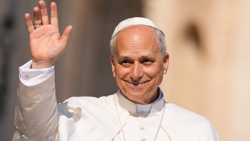 Pope Leo XIV greets visitors in St. Peter's Square before his general audience at the Vatican June 25, 2025. (CNS photo/Lola Gomez)