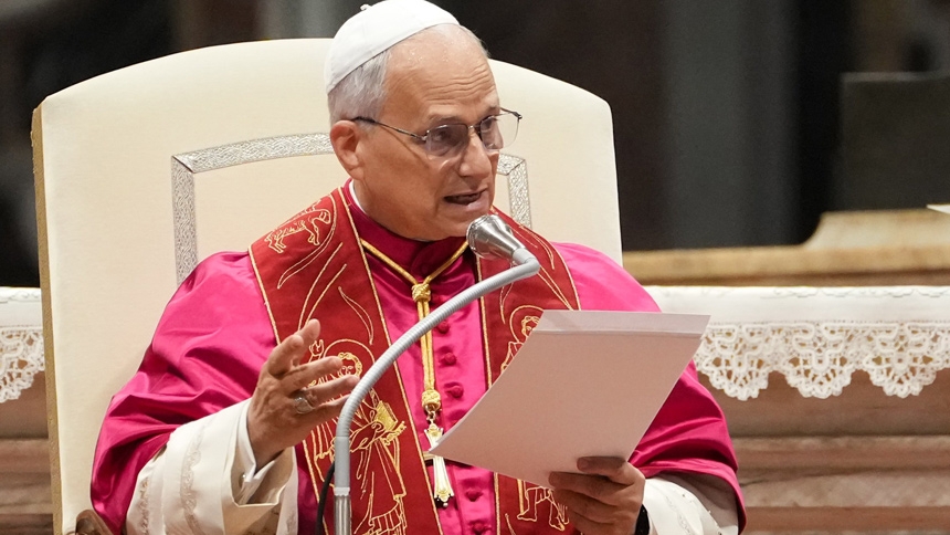 Pope Leo XIV gives his homily during a prayer vigil as part of the Jubilee of Consolation in St. Peter's Basilica at the Vatican, Sept. 15, the feast of Our Lady of Sorrows. (CNS photo/Lola Gomez)