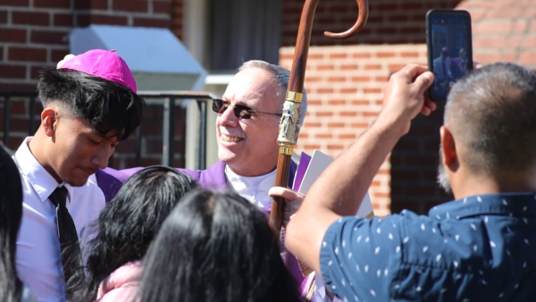 Bishop Luis Zarama after Confirmation at Our Lady of the Snows in Elizabethtown